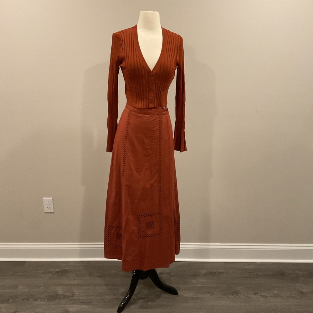 ba&sh Terracotta Cardigan and Skirt Ensemble